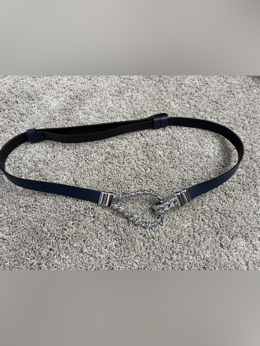 Chicos Navy  Leather Belt with Silver Twisted Clasp Accent adjustable S/M